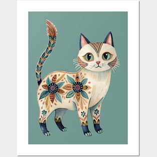 Munchkin Cat with floral boho pattern Posters and Art